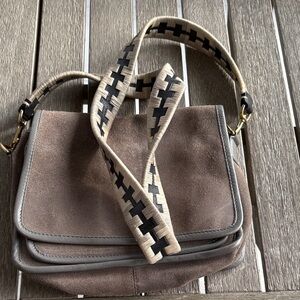 Chic gray Kempton Suede Crossbody Bag with Patterned Strap